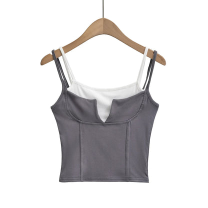maoxiangshop -  y2k clothes crop top women tanks & camis cute top pink korean fashion tops for women fake 2 pieces black halter top Summer 2024