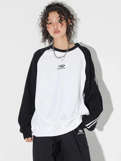 maoxiangshop2 Vintage V Neck Sweatshirt Women Korean Fashion Streetwear Kpop Pullover Casual Harajuku Grunge Cotton Top Autumn Winter