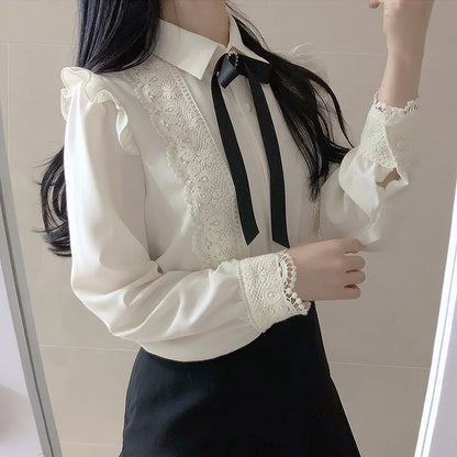 maoxiangshop Women Cute Sweet Girls Preppy Style Tops Blouses Formal FLHJLWOC Office Lady Basic White Button Shirts