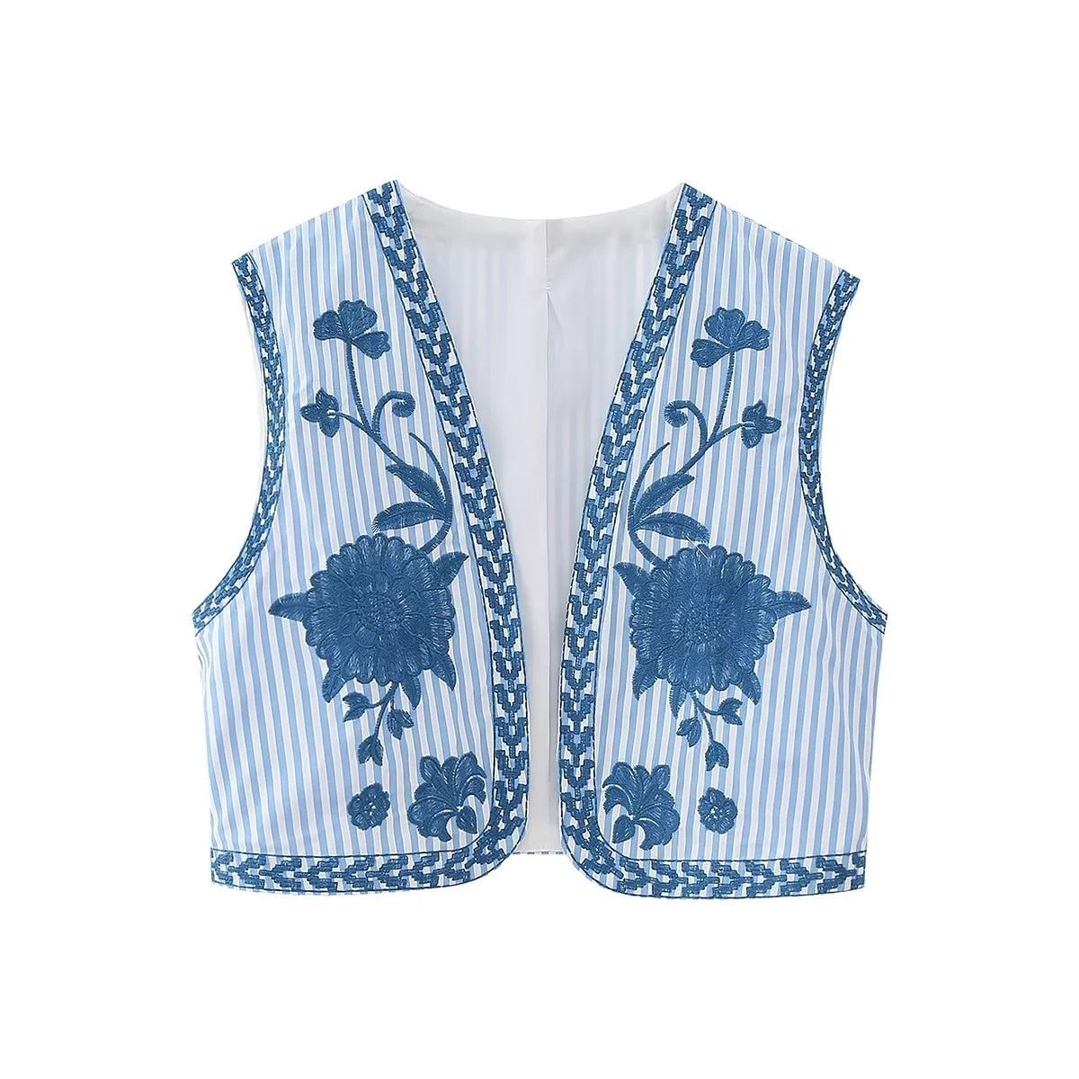 maoxiangshopWomen Fashion Y2k Vintage Floral Embroidery Vest Top V Neck Loose Casual Summer Woman Short Cardigan Waistcoat Chic Tops