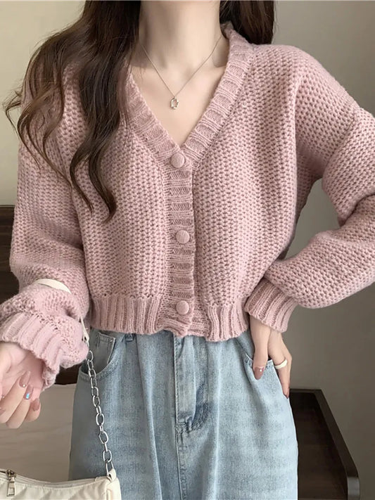 maoxiangshop Women Sweater Cardigan V-Neck Button Up Casual Knit Sweater Coat Sweet Cardigan Coat For Women Autumn Winter