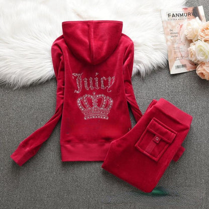 maoxiangshop 1:1 Top Quality Original Juicy Corture Tracksuit Woman Velvet Crop Female Suits Sweatshirt and Pants Set Sportswear Hoodies Suit