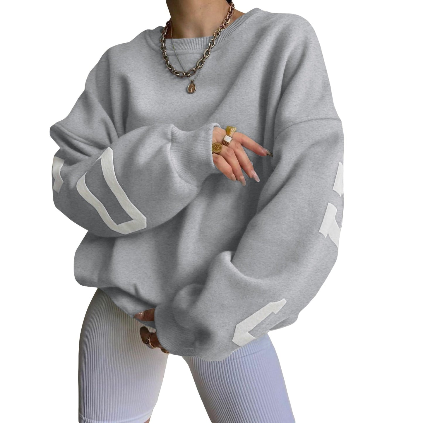 Combhasaki Women Y2K Grunge Loose Pullover Sweatshirts Letter Print Casual Thickened Long Sleeve Tops Autumn Hoodie Streetwear