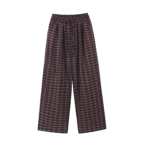 maoxiangshop  -  2024 Streetwear Sweet Plaid Pants Women Autumn Y2k Aesthetic Drawstring Casual Trousers High Waist Harajuku All Match Pantalones