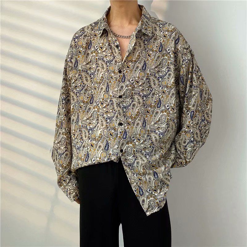 maoxiangshop Men's Clothing Turn-down Collar Handsome Long Sleeve Button Spring Summer Thin Man Printing Loose Streetwear Casual Korean