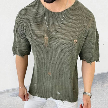 maoxiangshop Mens Sweaters Korean Advanced Knitwear Hole Autumn Winte Loose Knit Leisure Sweater Couples Men's Clothing Pullover