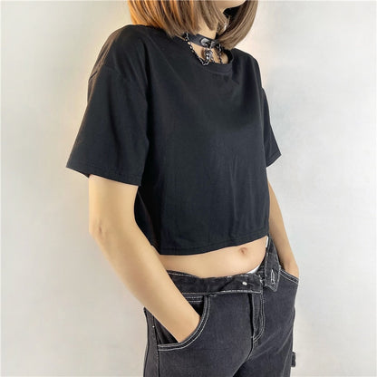 maoxiangshop Harajuku Butterfly Wings Black T-shirt Sexy Hollow Out Short Sleeve Crop Top E-girl Dark Academia Grunge Pullovers Tees Women