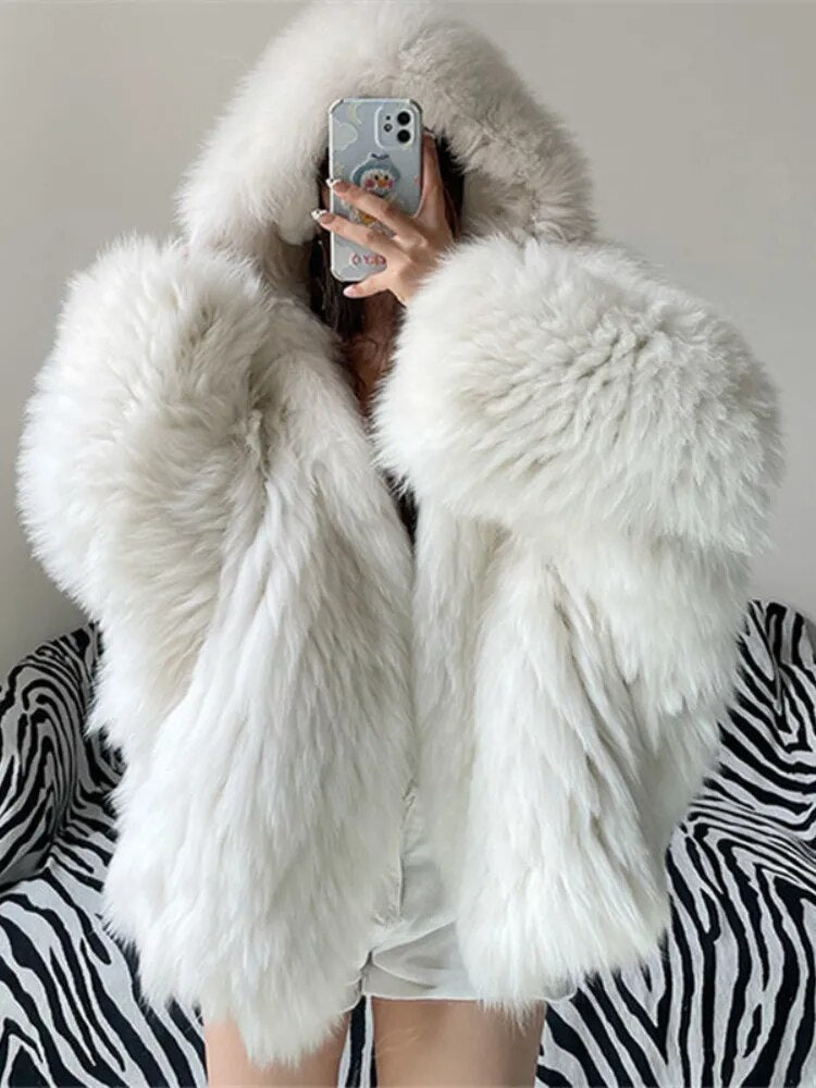 Women's Coat New In Fashion Hooded Solid Color Jacket Elegant Tops Temperament Style Winter Commuting Streetwear Fur Coat Women