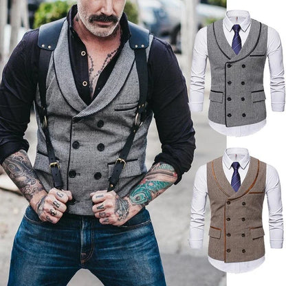 maoxiangshop Men's Seampunk Suit Vest Wool Tweed Slim Fit Leisure Cotton Double Breasted Business Waistcoat