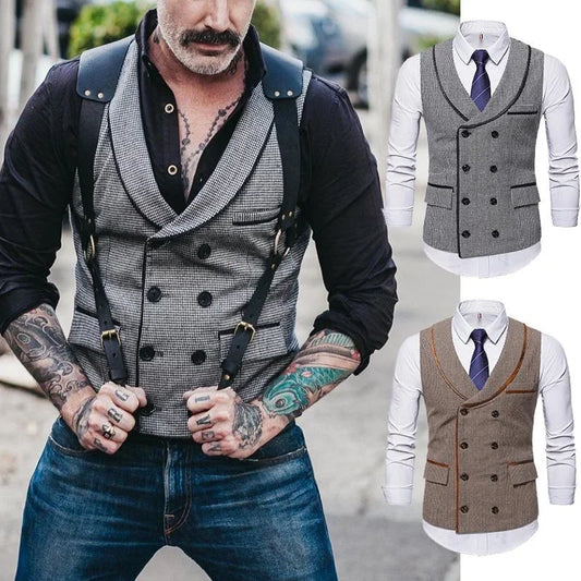 maoxiangshop Men's Seampunk Suit Vest Wool Tweed Slim Fit Leisure Cotton Double Breasted Business Waistcoat