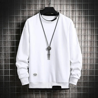 maoxiangshop Mens Casual Sweatshirts Fashion Fake Two Pieces O Neck Hoodies Men Harajuku Streetwear Tops Spring Autumn Solid Male Sweatshirt
