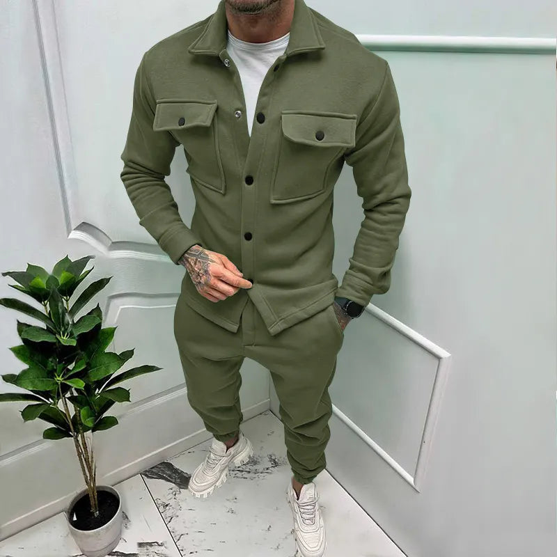 maoxiangshop New Casual Long Sleeve Coat Set Heavy Duty Workwear Shirt Set Vintage Shirt Men's Spring and Autumn