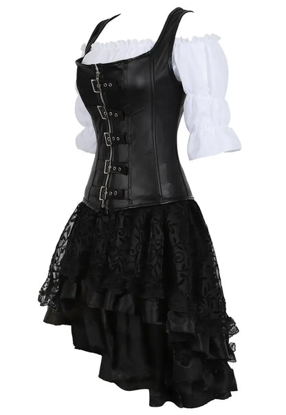 maoxiangshop  -  Leather Pirate Corset Steampunk Vintage Corsets Zip Bustier Sexy Skirt White Blouse Set Gothic Carnival Costumes