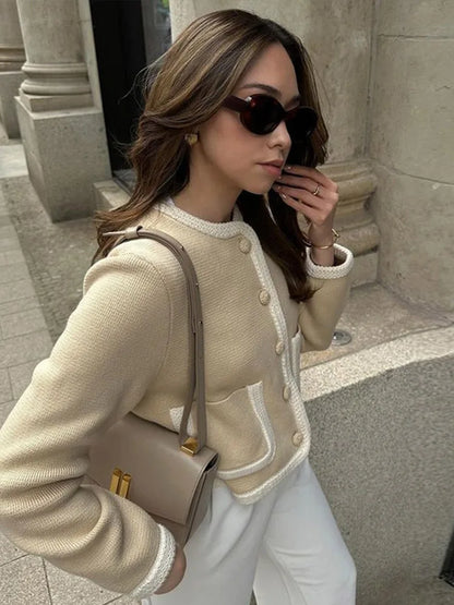 maoxiangshop  -  cold weather outfuts Elegant Wool Coat Women Fashion O-neck Single Breasted Pocket Female Short Coats 2024 Autumn Winter Warm Slim Lady Outwear