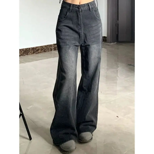 maoxiangshop High Waiste Oversize Wide Leg Pants Women Vintage Streetwear Black Baggy Korean Jeans Denim Trousers Y2K Pants