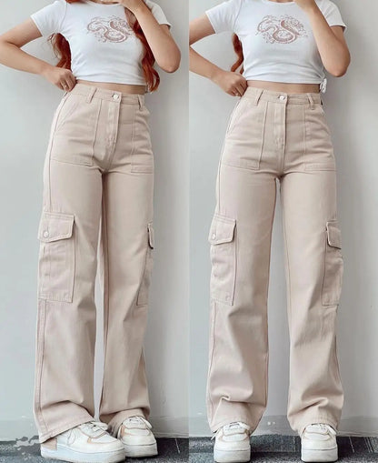 Cargo Jeans For Women High Street Harajuku Korean Fashion Parachute Pants Vintage Streetwear Wide Leg Joggers Trousers Clothing