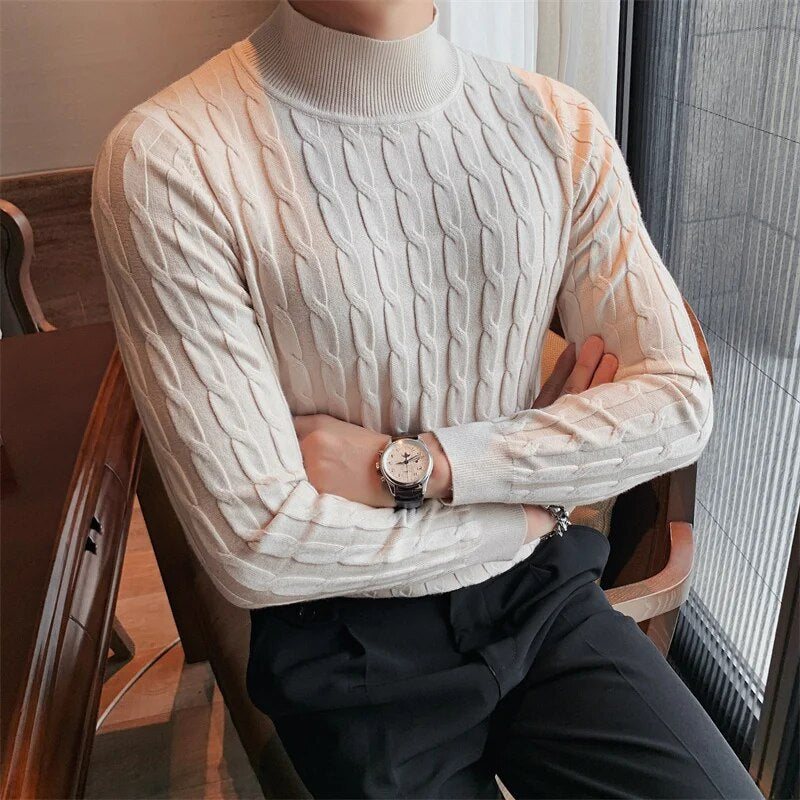 maoxiangshop Autumn Winter Turtleneck Fashion Simple Slim Sweater Men Clothing High Collar Casual Pullovers Knit Shirt Plus size S-3XL