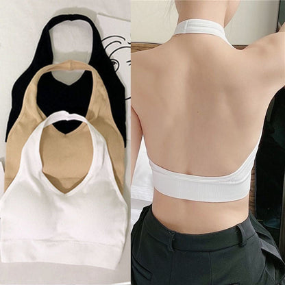 Fashion Sexy Halter Backless Bra Camisole for Women Wire Free Sport Bra Top Suspenders Solid Crop Tops Shockproof Vest Lingerie