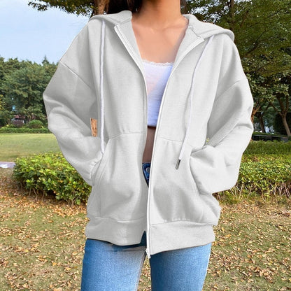 Sweatshirt Hoodie Oversize Hooded Cardigan Sweatshirts Gray Women Clothes Solid Zip Up Hoodies Autumn Women Tops Long Sleeves