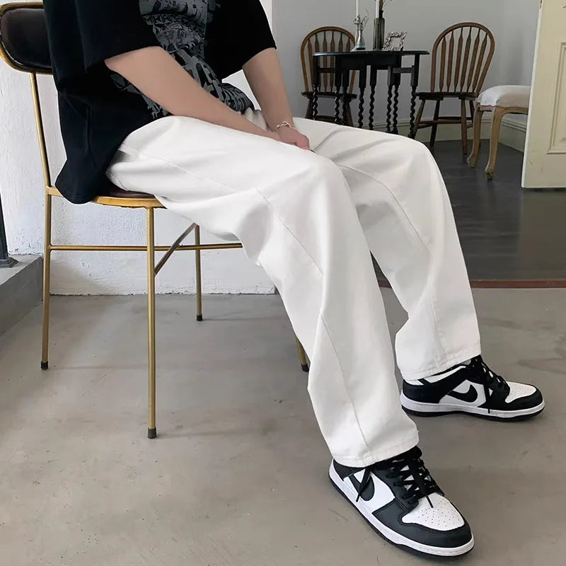 maoxiangshop Wide Leg Jeans Men Fashion Casual White Jeans Men Streetwear Korean Loose Hip-hop Straight Jeans Mens Denim Trousers M-3XL