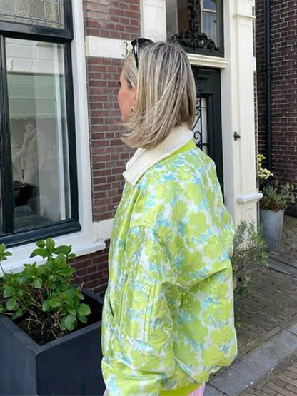 maoxiangshop  -  Casual Printed Women Jacket Commute O-neck Long Sleeves Zipper Female Jacket High Street Bohemian Oversize Lady Coat 2024 Autumn
