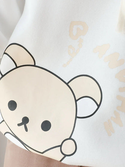 maoxiangshop Harajuku Cartoon Bear Print Kawaii Hoodies Women Winter Long Sleeve Drawstring Fleece Hooded Sweatshirt Female Pullover Top