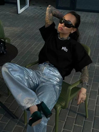 maoxiangshop  -  Loose PU Women Pants Solid Casual High Waist Pockets Fashion Streetwear Woman 2024 Autumn Winter New Baggy Bottoms Femme