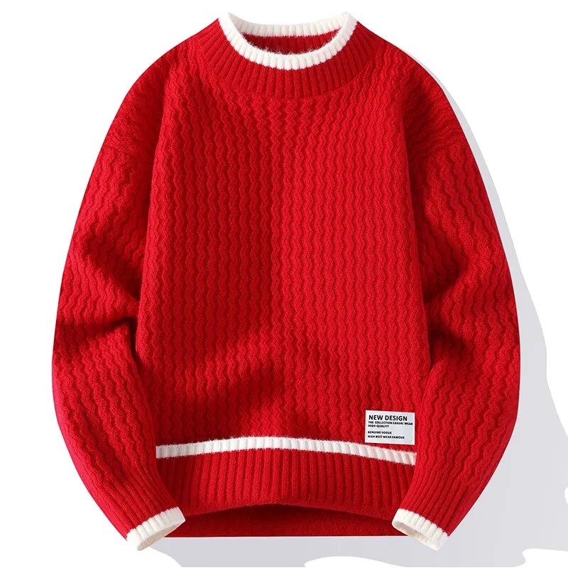 maoxiangshop Fashion Sweater Men's Knitted Stripe Pattern Pullover O-Neck Winter Sweaters