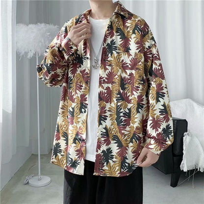 maoxiangshop Men's Clothing Turn-down Collar Handsome Long Sleeve Button Spring Summer Thin Man Printing Loose Streetwear Casual Korean