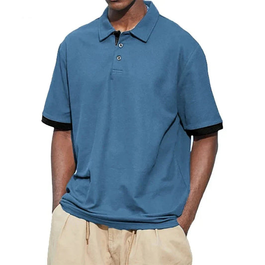 maoxiangshop New Men Short Sleeve Tshirt Summer Lapel Large Polo Shirts Large Collar Solid Color T Shirt for Men