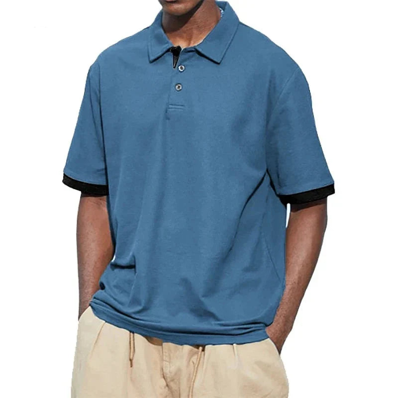 maoxiangshop New Men Short Sleeve Tshirt Summer Lapel Large Polo Shirts Large Collar Solid Color T Shirt for Men