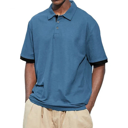 maoxiangshop New Men Short Sleeve Tshirt Summer Lapel Large Polo Shirts Large Collar Solid Color T Shirt for Men