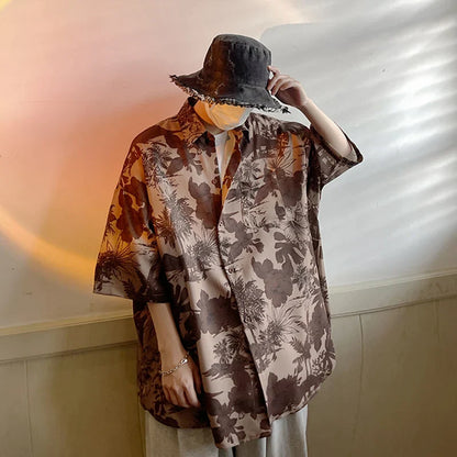 maoxiangshop Shirts Men Retro Handsome Hawaiian Stylish Breathable Baggy Casual  Hip Hop Streetwear Popular Summer Рубашки Clothing