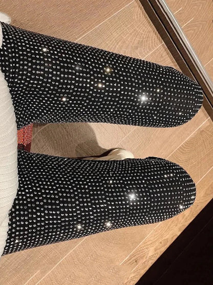 maoxiangshop  -  Sparkly Crystal Pants Women Leggings Autumn Winter High Waist Elastic Bodycon Long Penci Pant Streetwear Y2K Pants Tights