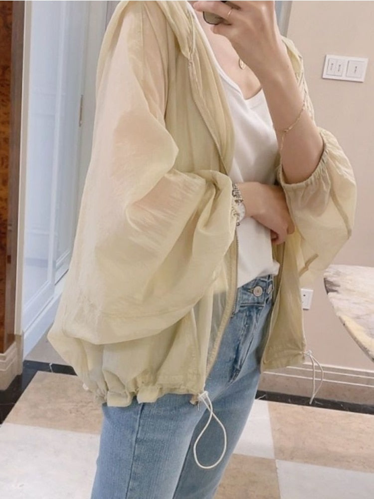 maoxiangshop Jackets Women Batwing Sleeve Soft Fashion Summer All-match Simple Solid Elegant Creativity Sun-proof Ladies Korean Style Retro