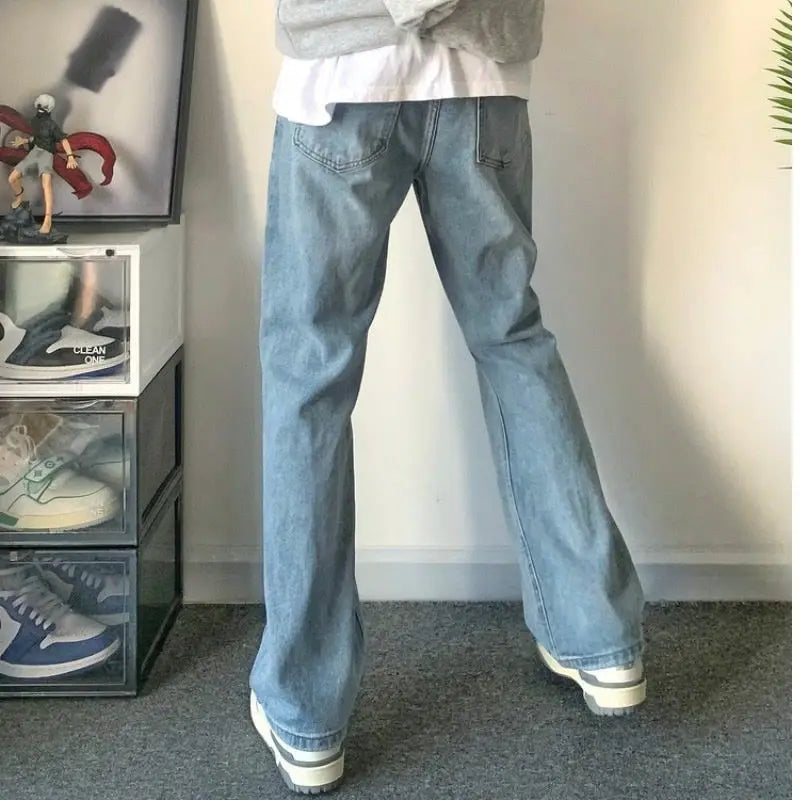 maoxiangshop S-3XL Vintage Jeans Men Chic Simple Cozy Autumn Slim Basic Fashion Flare Trouser All-match Korean Style Males Streetwear Daily