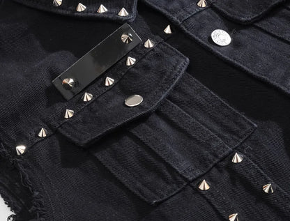 maoxiangshop Spring Fashion Men Rivet Denim Vest Punk Party Studded Slim Fit Jean Jacket Male Sleeveless Waistcoat for Men Plus Size 6XL