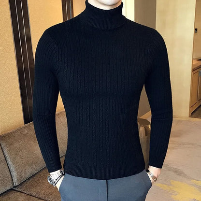 maoxiangshop Autumn Winter Turtleneck Pullovers Warm Solid Color Men's Sweater Slim Pullover Men Knitted Sweaters Bottoming Shirt