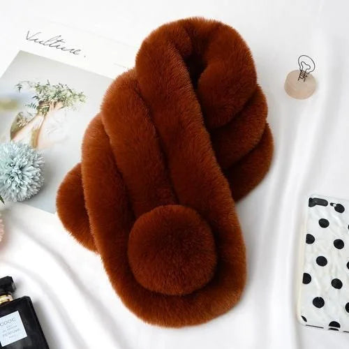 maoxiangshop New Rabbit Fur Scarf Women Winter Warm Soft Furry Scarves Casual Female Lady Outdoor Neck Warmer Collar