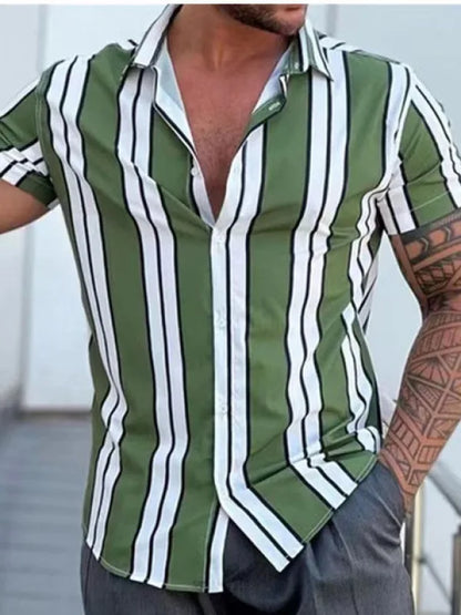 maoxiangshop Men's Shirts Holiday Hawaiian Beach Shirts Striped Print Tops Business Casual Cropped Oversized T-Shirts 5XL Designer Clothing