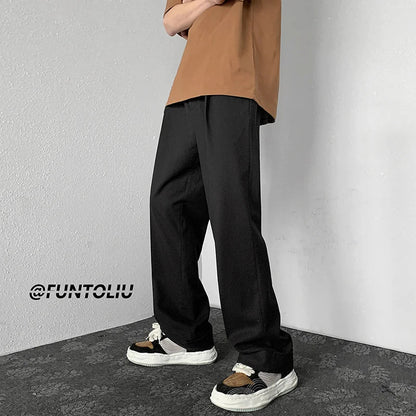 maoxiangshop Brown/Khaki/Black Suit Pants Men Fashion Society Mens Dress Pants Korean Loose Straight Wide Leg Pants Mens Trousers M-2XL
