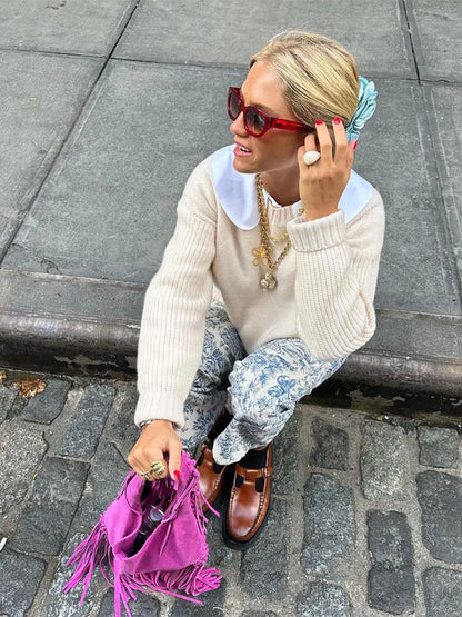 maoxiangshop -  Solid Round Neck Long Sleeved Sweater Women Loose Warm Knitwear Pullover Autumn Winter Fashion Female Street Jumper