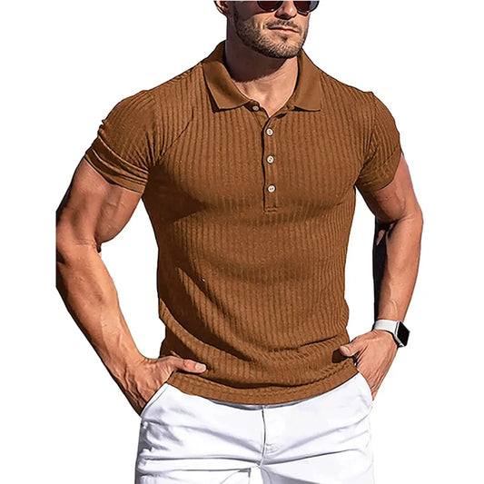maoxiangshop New Summer Polo Men Solid Stripe Fitness Elasticity Short Sleeve Polo Shirts for Men Fashion Stand Collar Mens Shirts