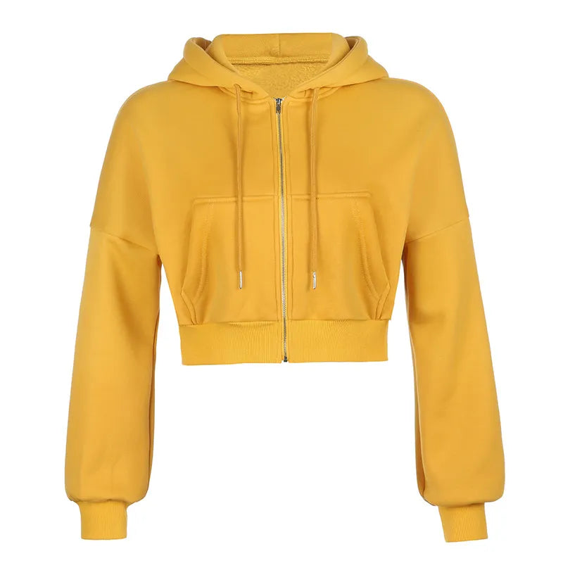 maoxiangshop Short Hoodies Women Solid Color Lady Sweatshirt Tracksuit Long Sleeve Female Crop Top Fashion Korean Clothes Harajuku