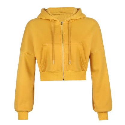 maoxiangshop Short Hoodies Women Solid Color Lady Sweatshirt Tracksuit Long Sleeve Female Crop Top Fashion Korean Clothes Harajuku