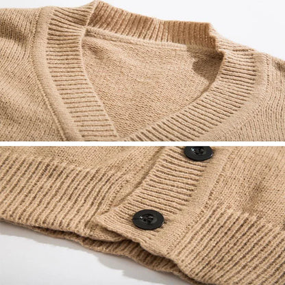 maoxiangshop Autumn Winter Men Casual V-Neck Cardigan Sweaters Solid Color Long Sleeve Outerwear Single-breasted Male Loose Knitted Coats