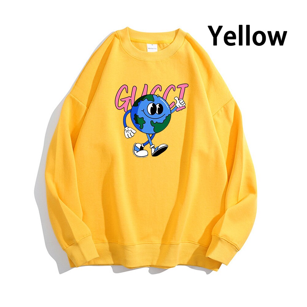 Earth Pattern Print Hoodies Autumn Winter Women's Fashion Versatile Multicolor O-Neck Sweatshirts Sweet Lovely Loose Fleece Tops