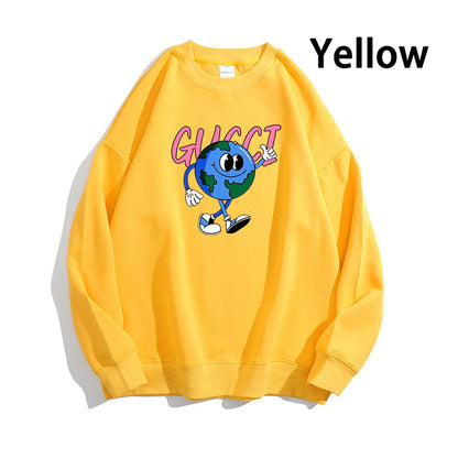 Earth Pattern Print Hoodies Autumn Winter Women's Fashion Versatile Multicolor O-Neck Sweatshirts Sweet Lovely Loose Fleece Tops