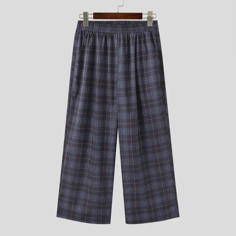 maoxiangshop Men Plaid Pants Elastic Waist Loose Joggers Casual Straight Trousers Men Streetwear 2024 Fashion Male Long Pants S-5XL