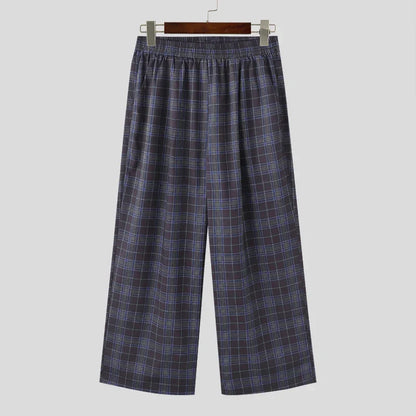 maoxiangshop Men Plaid Pants Elastic Waist Loose Joggers Casual Straight Trousers Men Streetwear 2024 Fashion Male Long Pants S-5XL